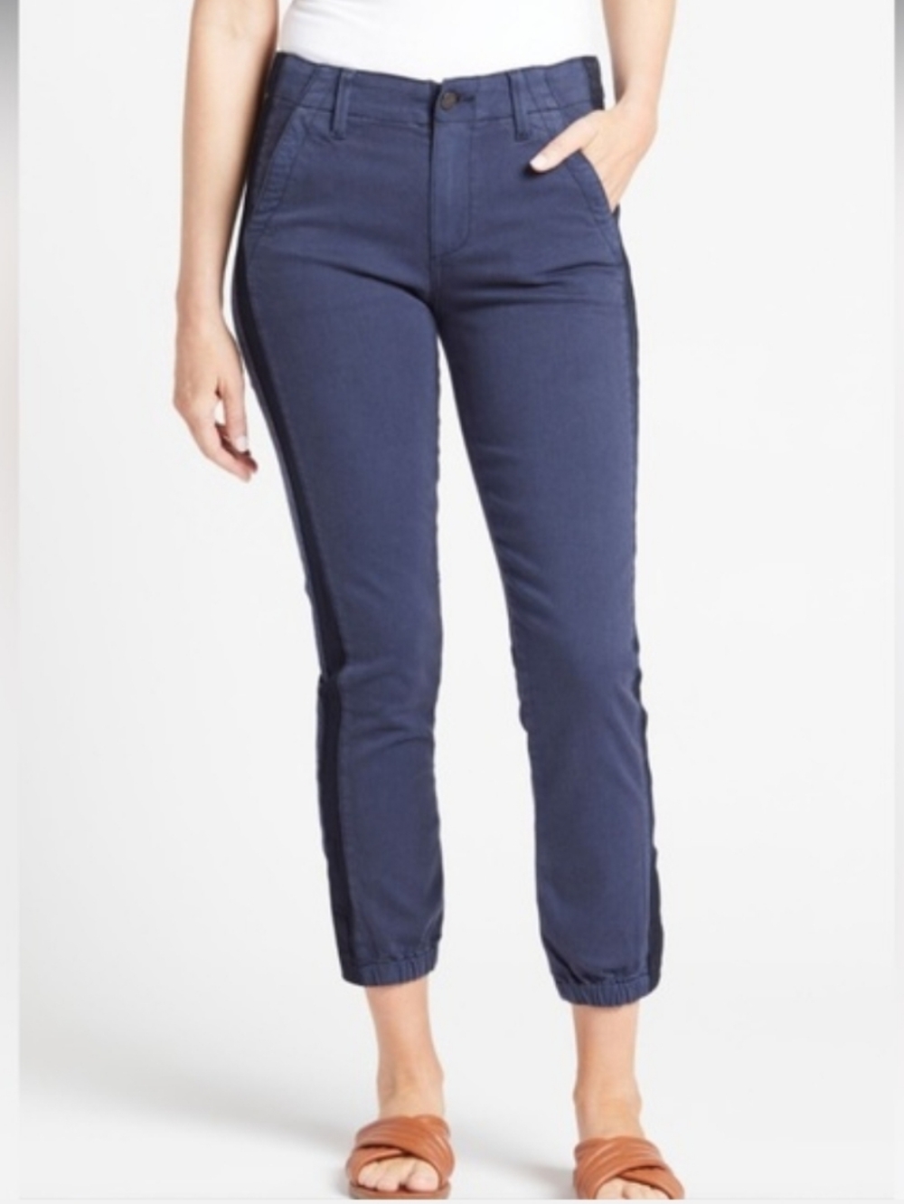 PAIGE Mayslie Blue Joggers With Side Stripe
